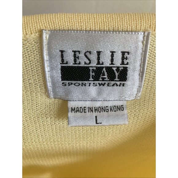 Leslie Fay Floral Cardigan Sweater Granny Cottagecore 80s Yellow Hong Kong Sz L - Picture 4 of 9